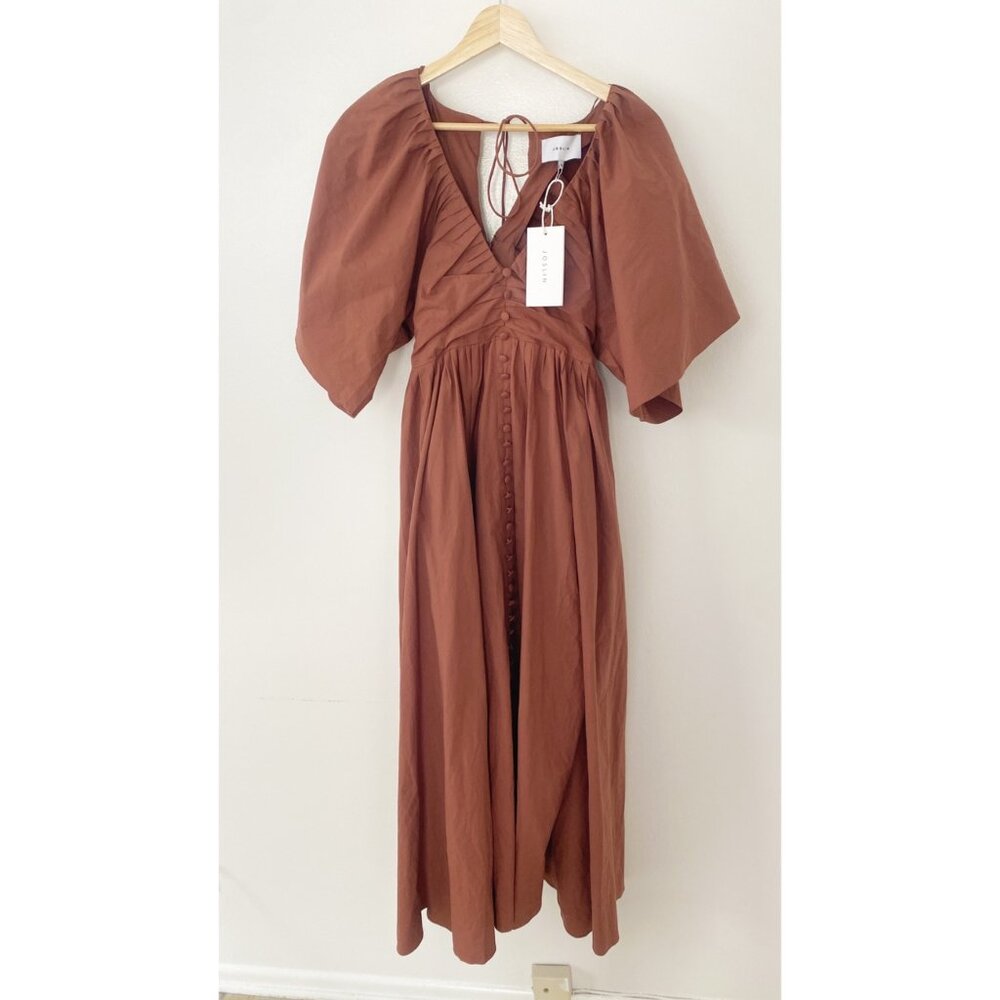 NWT Joslin {size XXS} Sakura Cotton Button Midi Dress Earth